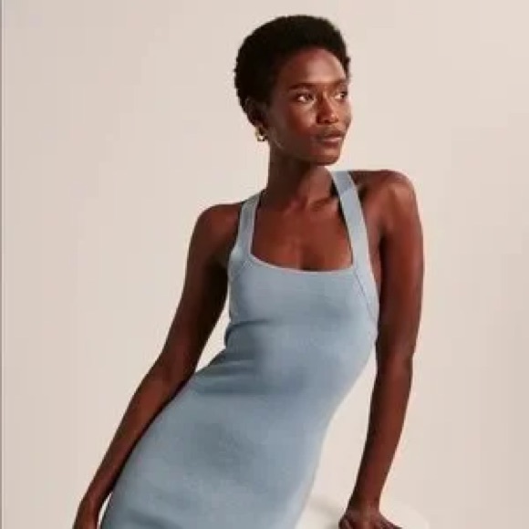 Abercrombie & Fitch Crossback Elevated Knit Midi Dress- blue - Picture 5 of 9